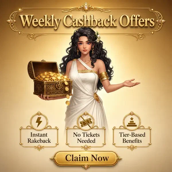 Elegante anfitriona presenta cofre del tesoro de cashback semanal mientras el jugador inicia sesión en el portal de Sava Spin